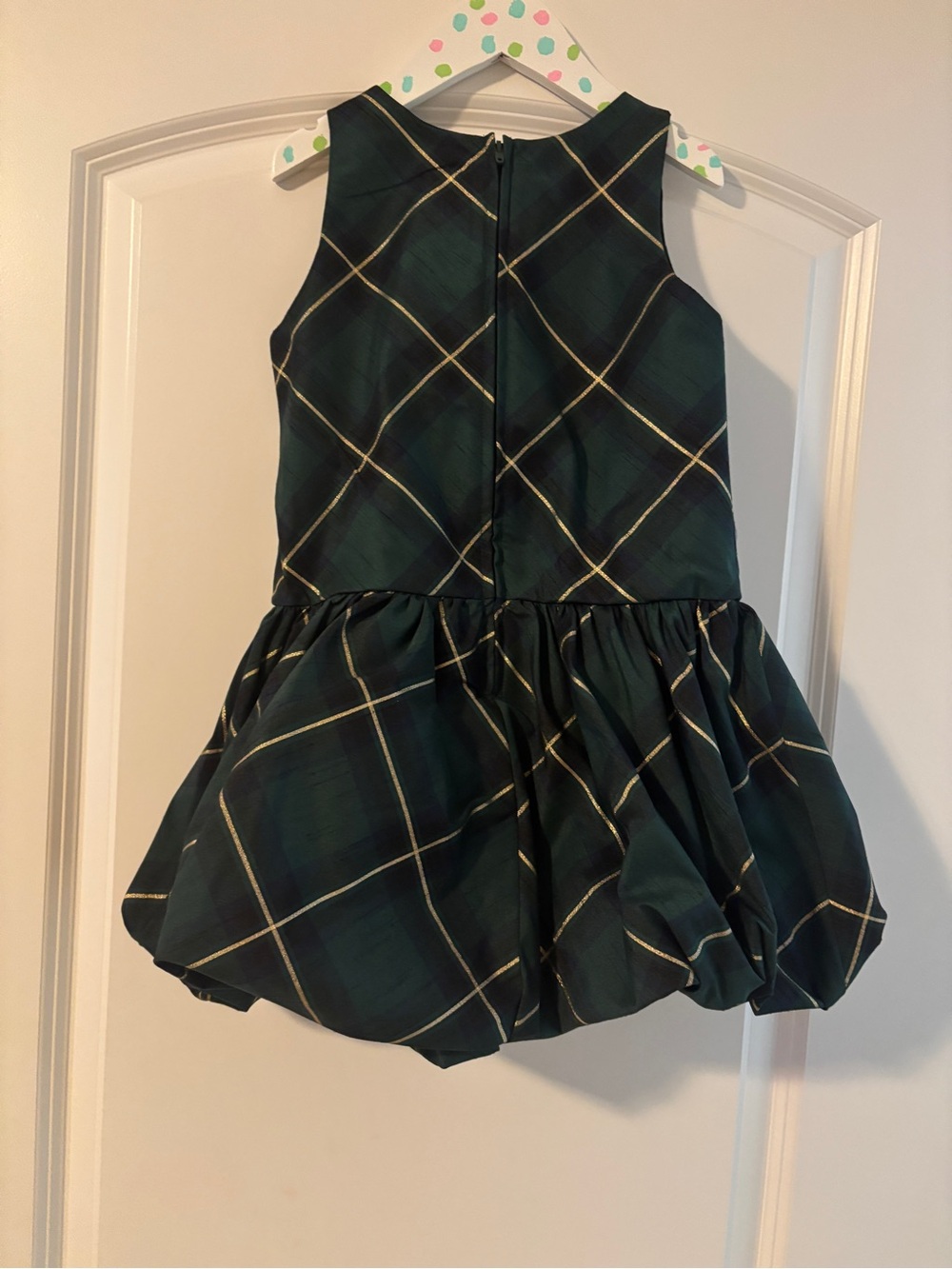 Gymboree Dark Green Plaid Bubble Hem Dress with Gold Accents